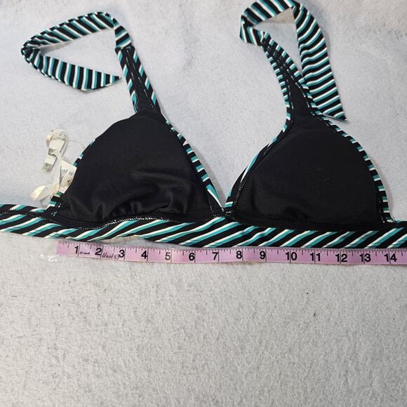 NWT CONVERSE All Star Stripe Green Black Bikini Top Halter Sz M Triangle - Picture 2 of 4